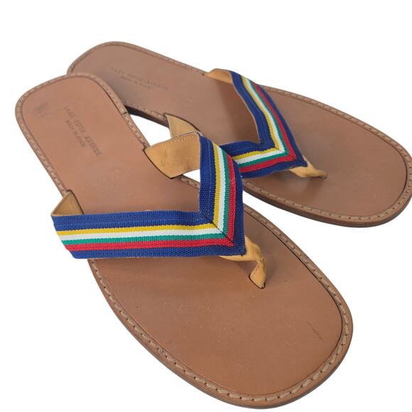Saks Fifth Avenue Shoes - Saks Fifth Avenue Leather Flip Flops Striped Ribbon Thong Sandals 11M Spain